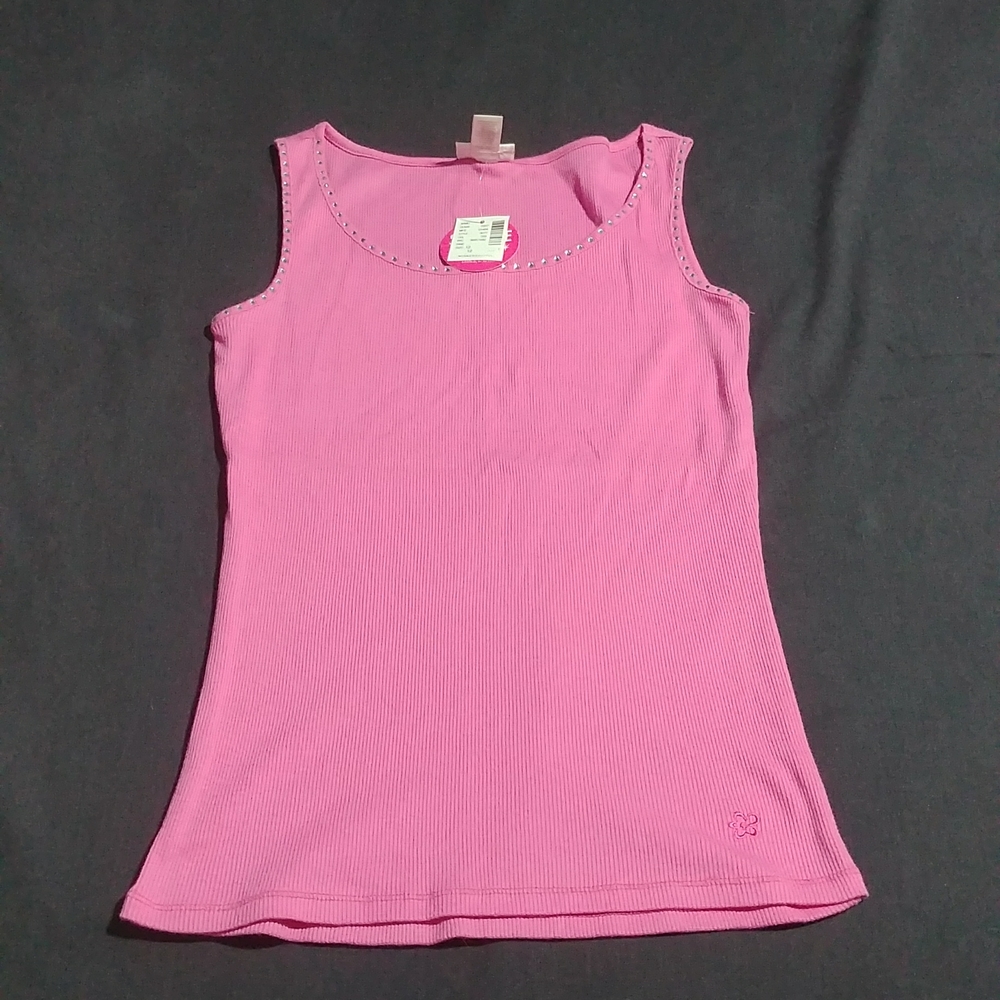 NWT Y2K Limited Too Pink Ribbed  Rhinstone Girl's Tank Top Size 12